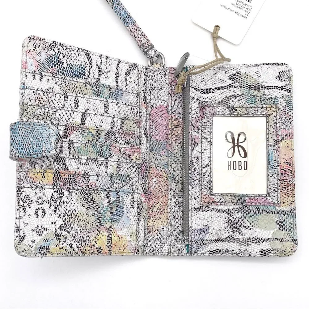 NWT Hobo Act Wristlet Wallet in Lizard Floral Leather White Pink Gray Blue NEW
